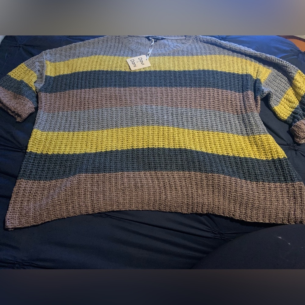NWT 2X plus size oversized super comfy striped colorful sweater 3/4 slv - Picture 2 of 6
